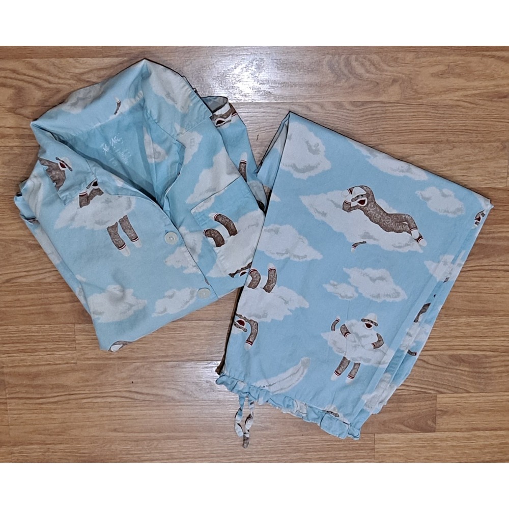 Nick & Nora Sock Monkey Cloud 9 Capri Pajama Set Summer Cotton Small